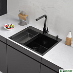 Eco AR мойка 600*500, коландер G, дозатор Black Decor Volcanic