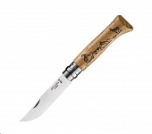 Картинка Нож туристический OPINEL №8 / 002336 (нержавеющая сталь, дуб, гравировка серна)