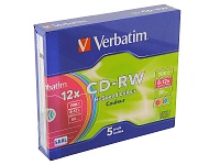 Картинка Диск CD-RW Verbatim 700Mb 12x Slim case (5шт) (43167)