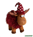 Картинка Фигура под елку Зимнее волшебство Лосик в бордовой шубке-травке, в колпаке со снежинками 62