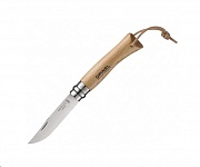 Картинка Нож туристический OPINEL №7 / 001372 (нержавеющая сталь, бук, с кожаным темляком)