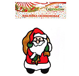 Картинка Наклейка на окно Серпантин Дед Мороз с мешком подарков 15х18 см (белый/красный) 196-315