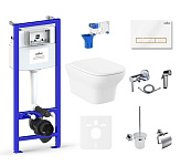 Картинка Унитаз Lavinia Boho Relfix Bristol Rimless 10 в 1 75110681 белый/золотистый пластик