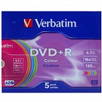 Картинка Диски DVD+R Verbatim 16X Colour 5 шт Pack SlimCase